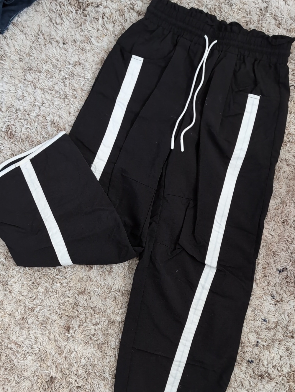 Black Track Pants with White Stripe